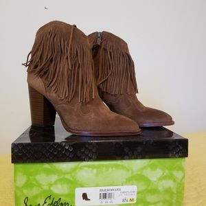 Sam Edelman ladies suede fringe ankle healed boots sz 8.5